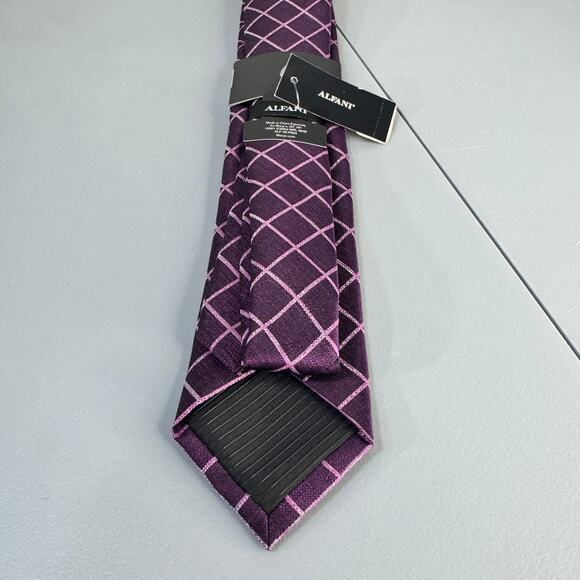 ALFANI ALFATECH Mens Necktie Blossom Grid Plum Stain Resistant New - Picture 6 of 7